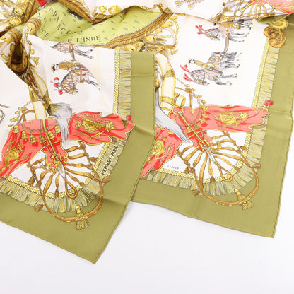 Hermès Carré 90 "Caparacons De La France Et De L'Inde" 100% Silk Scarf in Green