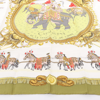 Hermès Carré 90 "Caparacons De La France Et De L'Inde" 100% Silk Scarf in Green