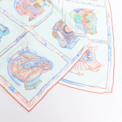 Hermès Carré 90 "Chevaloscope Neon" Seidentaschentuch in Grün