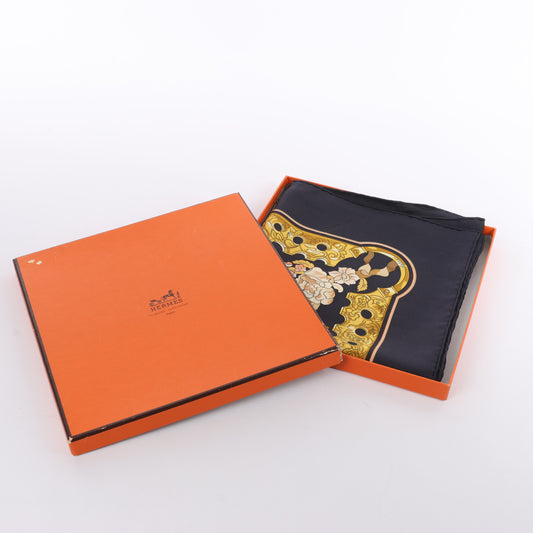 Hermès Carré 90 "Copeaux" 100% Silk Scarf in Black