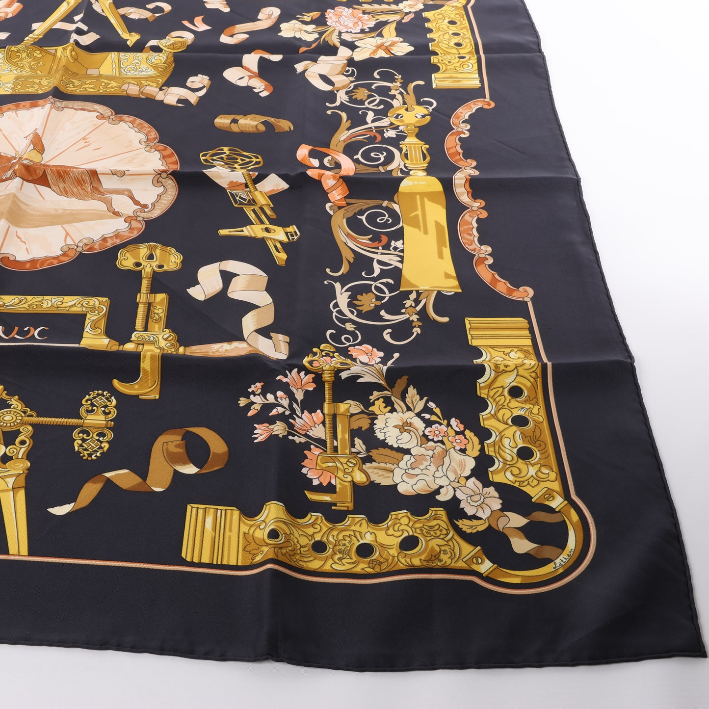Hermès Carré 90 "Copeaux" 100% Silk Scarf in Black