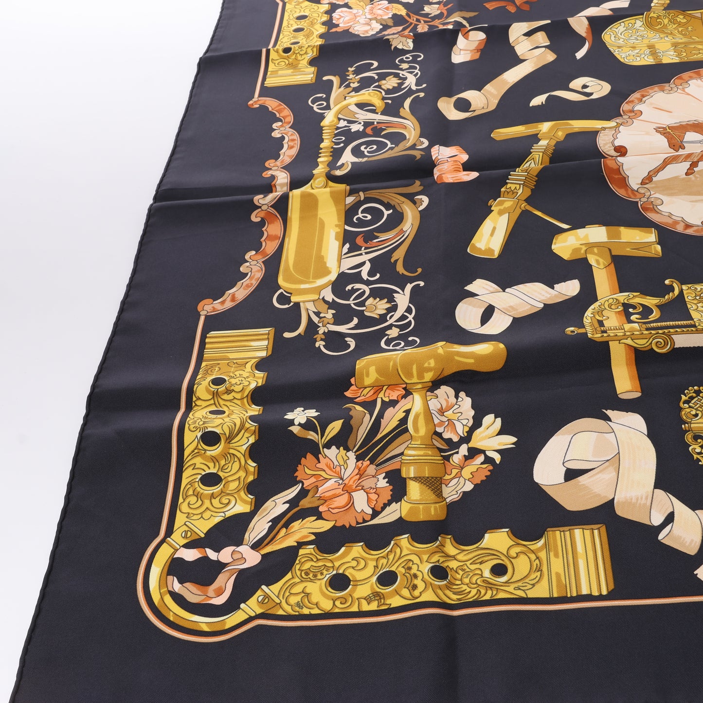 Hermès Carré 90 "Copeaux" 100% Silk Scarf in Black