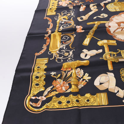 Hermès Carré 90 "Copeaux" 100% Silk Scarf in Black