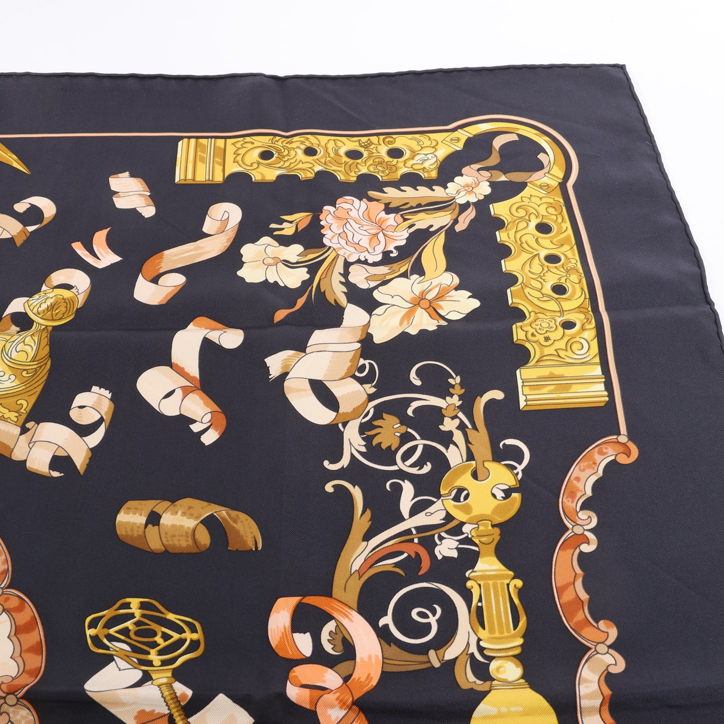 Hermès Carré 90 "Copeaux" 100% Silk Scarf in Black