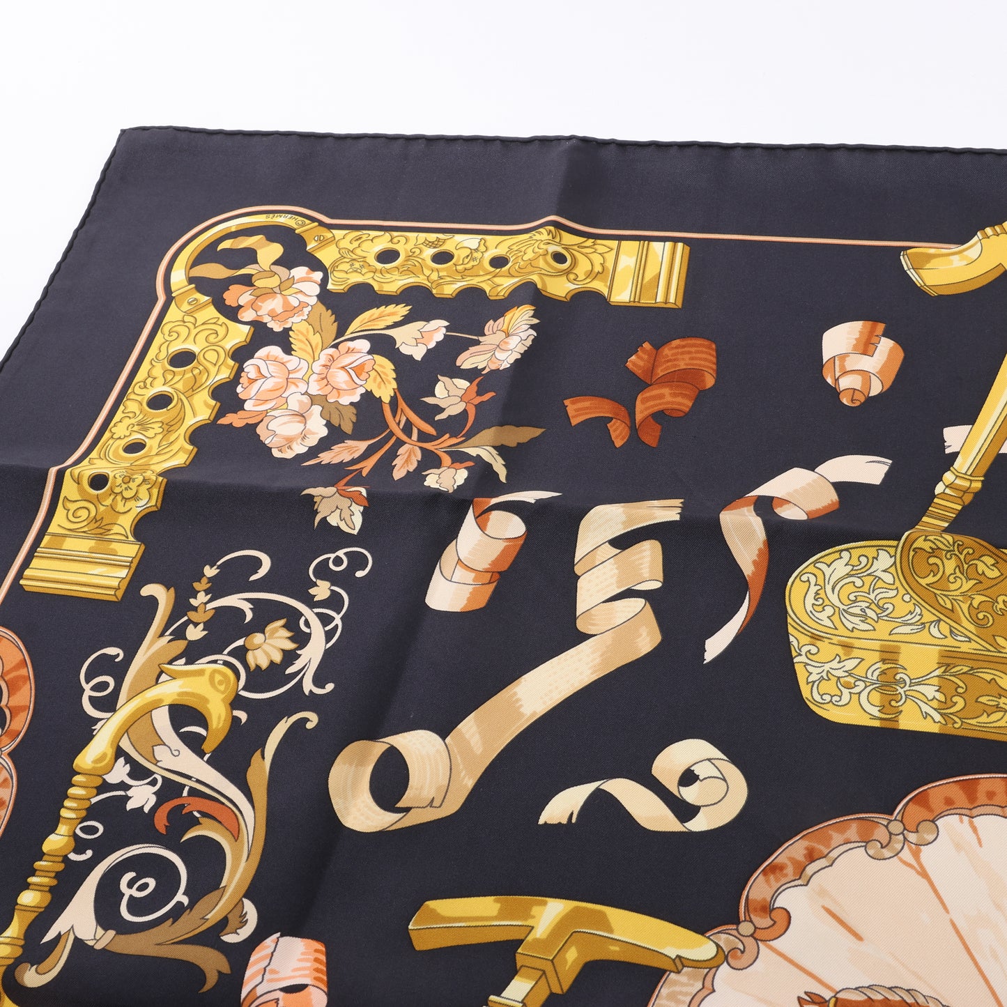 Hermès Carré 90 "Copeaux" 100% Silk Scarf in Black