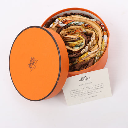 Hermès Carré 90 "Couvee D Hermes" 100% Silk Scarf in Brown