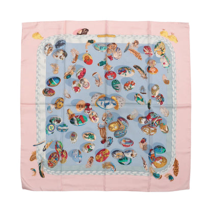 Hermès Carré 90 "Couvee d'Hermes" 100% Silk Scarf in Pink x Blue