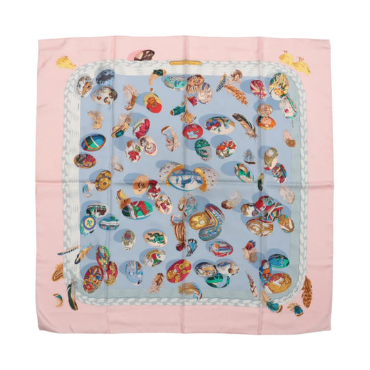 Hermès Carré 90 "Couvee d'Hermes" 100% Silk Scarf in Pink x Blue