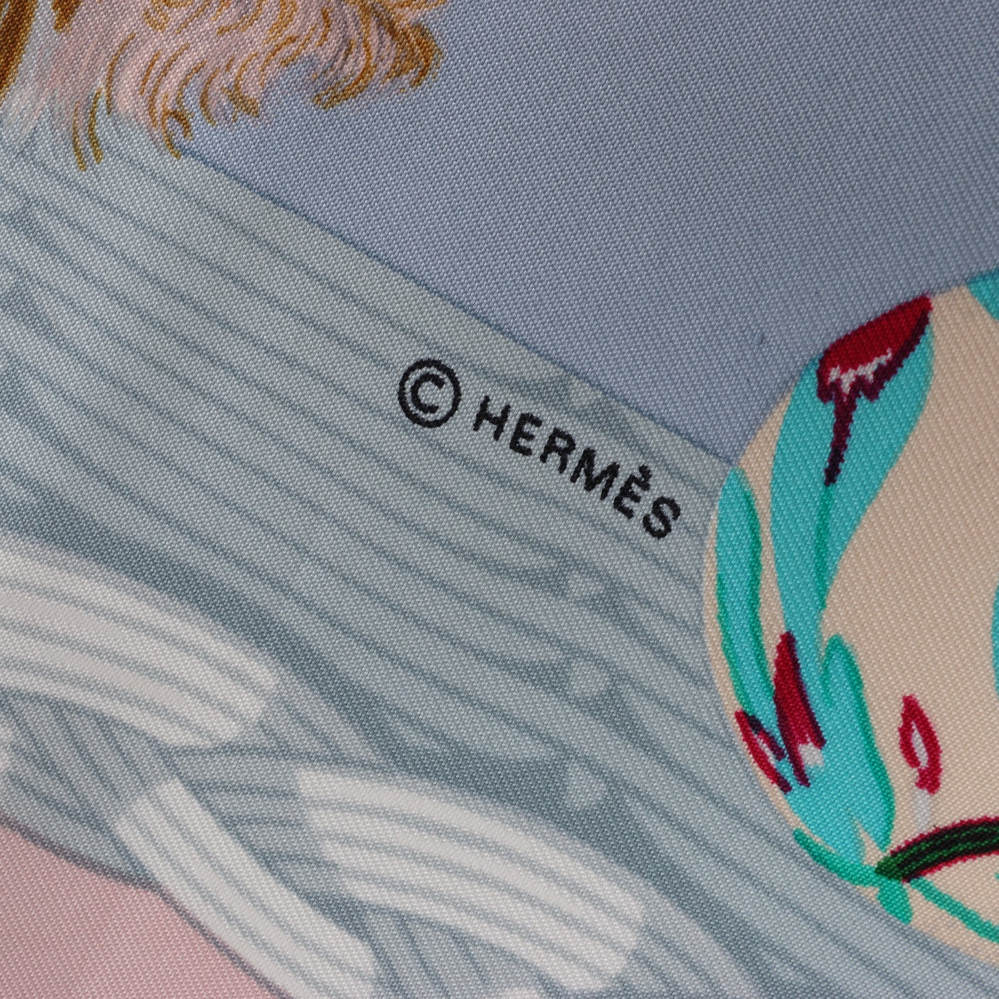 Hermès Carré 90 "Couvee d'Hermes" 100% Silk Scarf in Pink x Blue