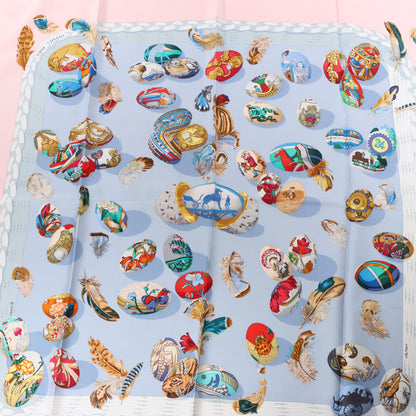 Hermès Carré 90 "Couvee d'Hermes" 100% Silk Scarf in Pink x Blue