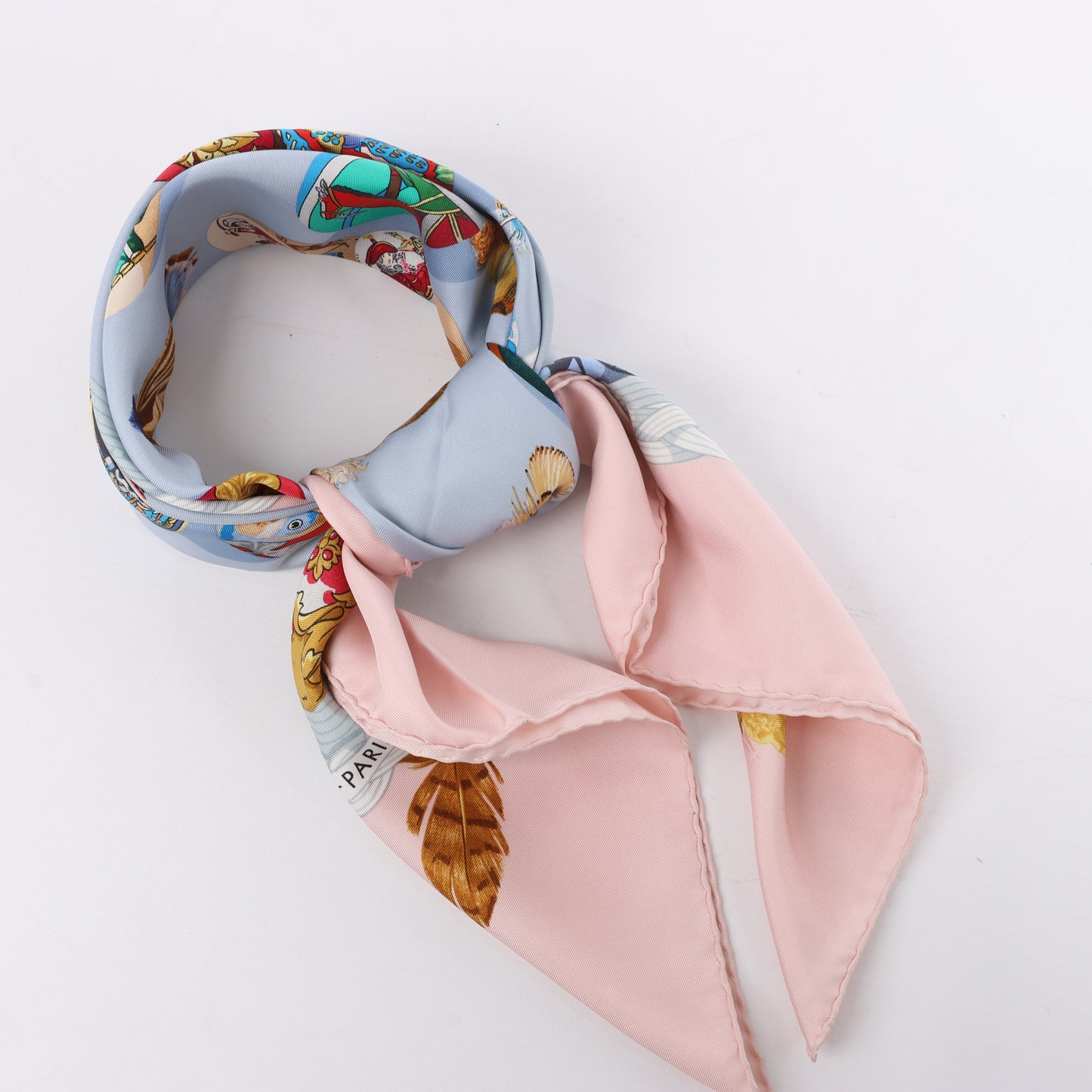 Hermès Carré 90 "Couvee d'Hermes" 100% Silk Scarf in Pink x Blue