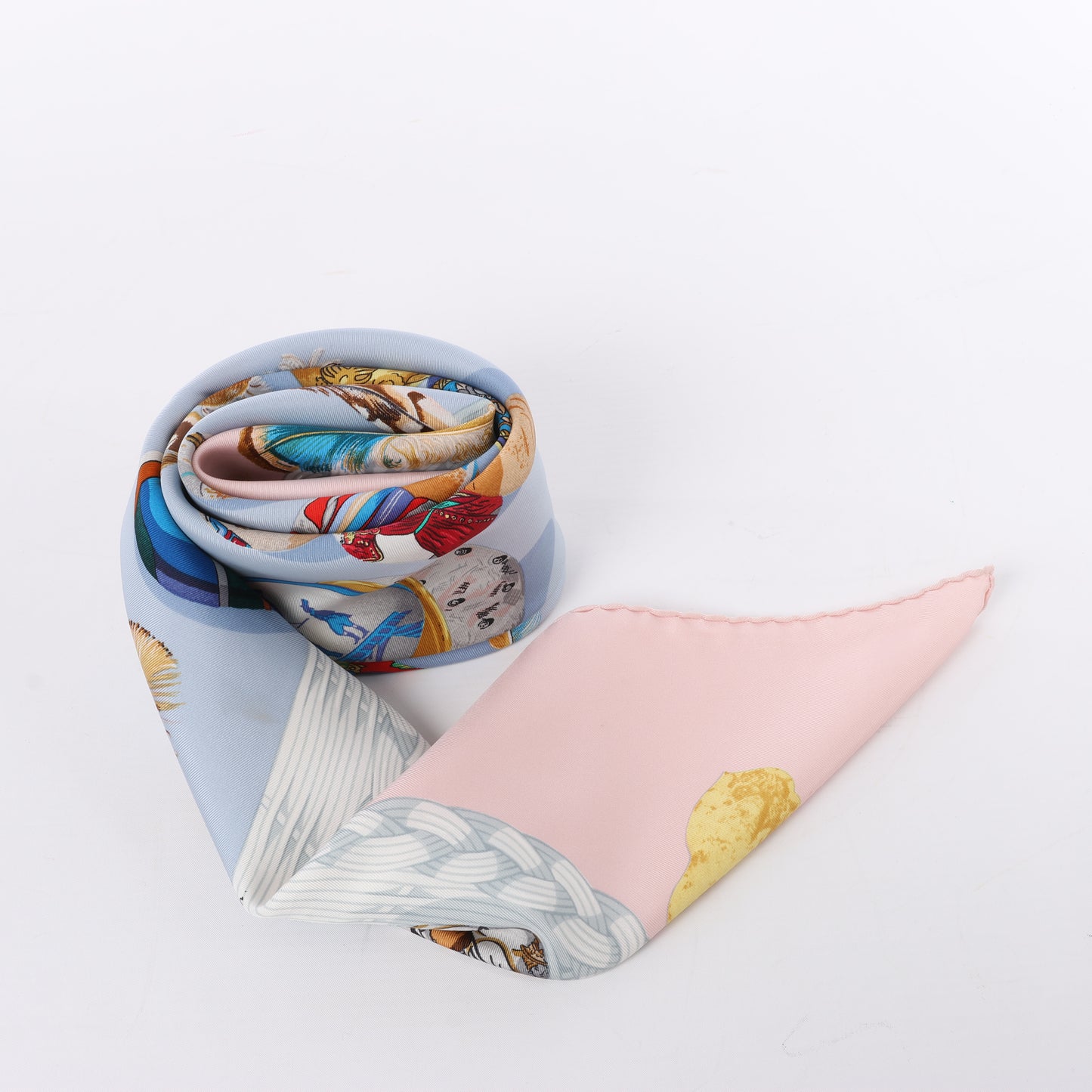 Hermès Carré 90 "Couvee d'Hermes" 100% Silk Scarf in Pink x Blue