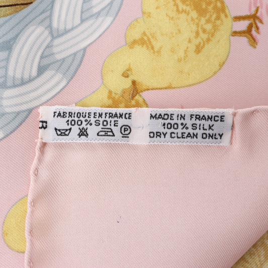 Hermès Carré 90 "Couvee d'Hermes" 100% Silk Scarf in Pink x Blue
