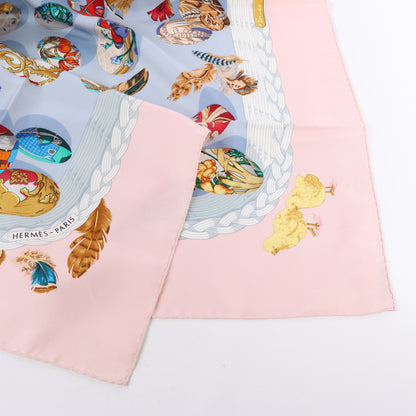 Hermès Carré 90 "Couvee d'Hermes" 100% Silk Scarf in Pink x Blue