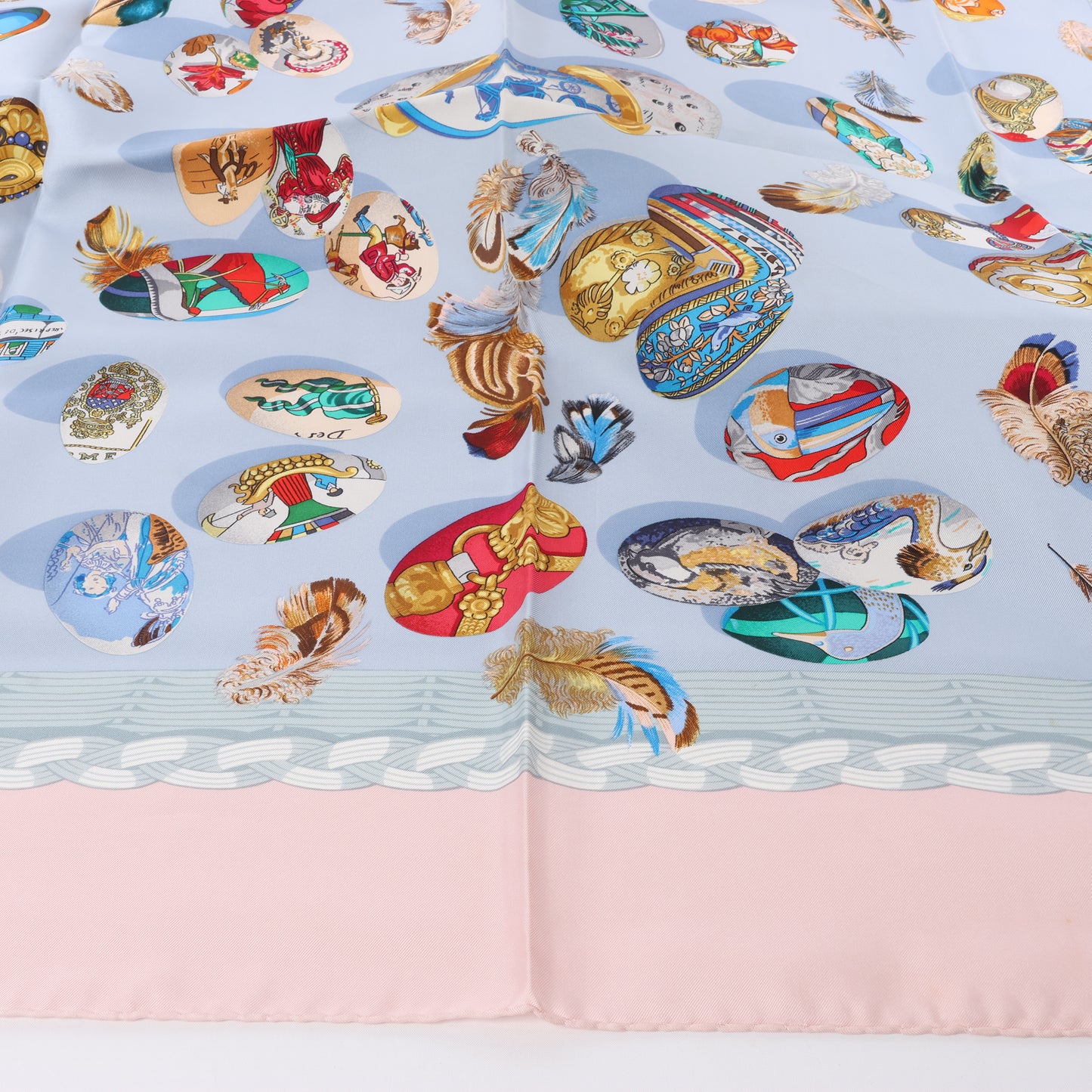 Hermès Carré 90 "Couvee d'Hermes" 100% Silk Scarf in Pink x Blue