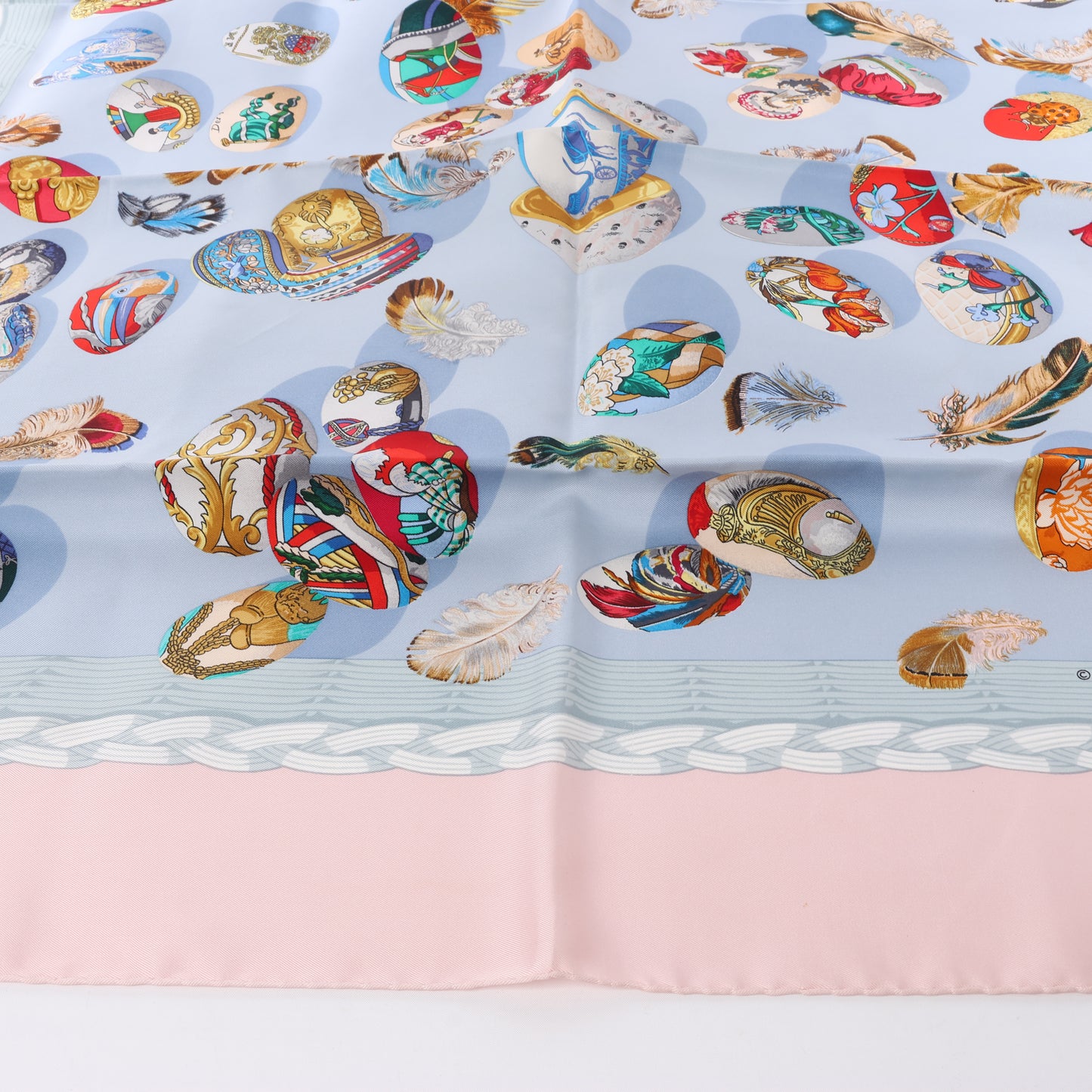 Hermès Carré 90 "Couvee d'Hermes" 100% Silk Scarf in Pink x Blue