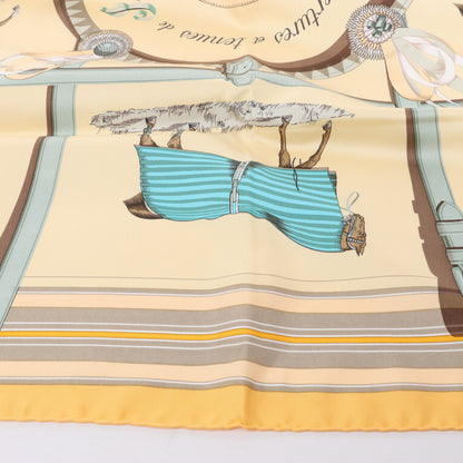 Hermès Carré 90 "Couvertures Et Tenues de Jour Pocket Square" 100% Silk Scarf in Beige