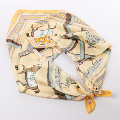 Hermès Carré 90 "Couvertures Et Tenues de Jour Pocket Square" 100% Silk Scarf in Beige