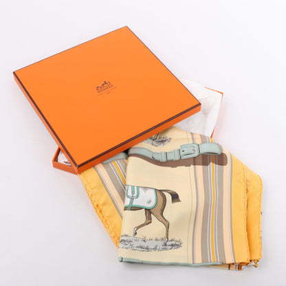 Hermès Carré 90 "Couvertures Et Tenues de Jour Pocket Square" 100% Silk Scarf in Beige