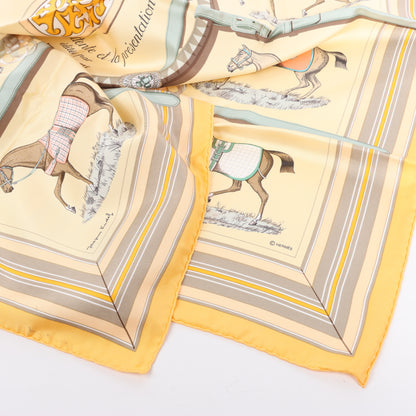 Hermès Carré 90 "Couvertures Et Tenues de Jour Pocket Square" 100% Silk Scarf in Beige