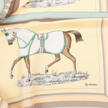 Hermès Carré 90 "Couvertures Et Tenues de Jour Pocket Square" 100% Silk Scarf in Beige