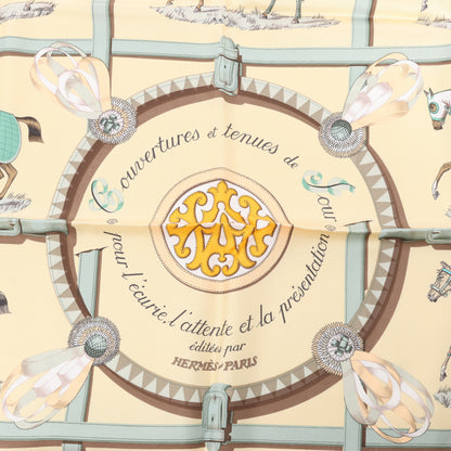 Hermès Carré 90 "Couvertures Et Tenues de Jour Pocket Square" 100% Silk Scarf in Beige
