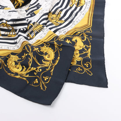 Hermès Carré 90 "DIES ET HORE" 100% Seidenschal in Schwarz