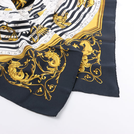 Hermès Carré 90 "DIES ET HORE" 100% Seidenschal in Schwarz