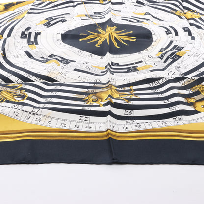 Hermès Carré 90 "DIES ET HORE" 100% Seidenschal in Schwarz