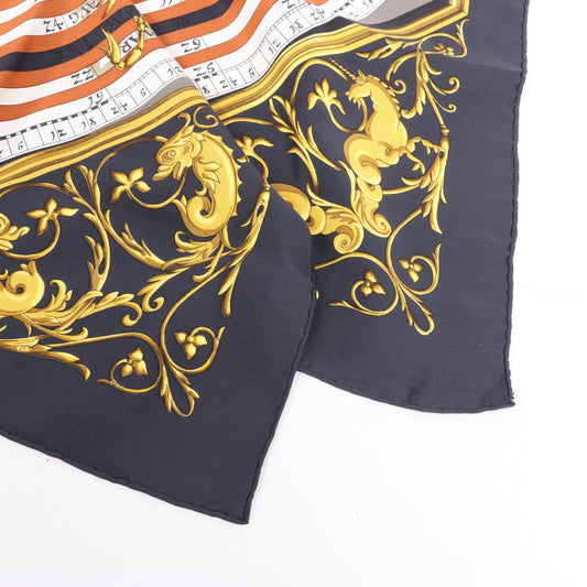 Hermès Carré 90 „ DIES ET HORE“ Seidentaschentuch in Schwarz