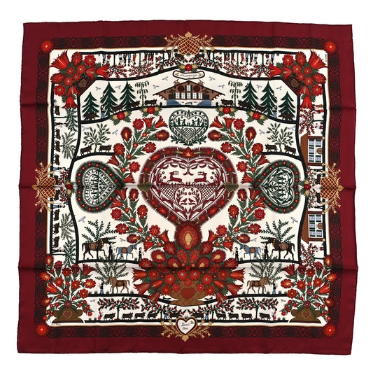 Hermès Carré 90 "Decoupages" 100% Silk Scarf in Red