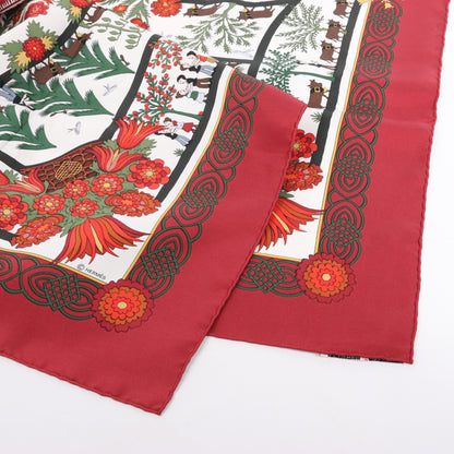 Hermès Carré 90 "Decoupages" 100% Silk Scarf in Red