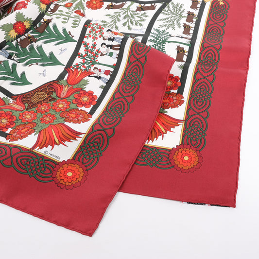 Hermès Carré 90 "Decoupages" 100% Silk Scarf in Red