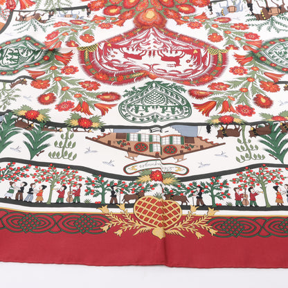 Hermès Carré 90 "Decoupages" 100% Silk Scarf in Red