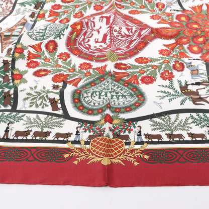 Hermès Carré 90 "Decoupages" 100% Silk Scarf in Red
