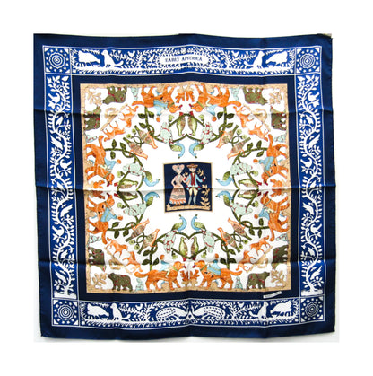 Hermès Carré 90 "EARLY AMERICA" 100% Silk Scarf in Navy