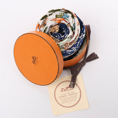 Hermès Carré 90 "EARLY AMERICA" 100% Silk Scarf in Navy