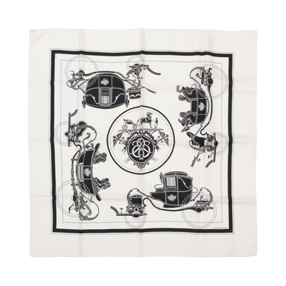 Hermès Carré 90 "Ex-Libris" 100% Silk Scarf in Forest Black x White