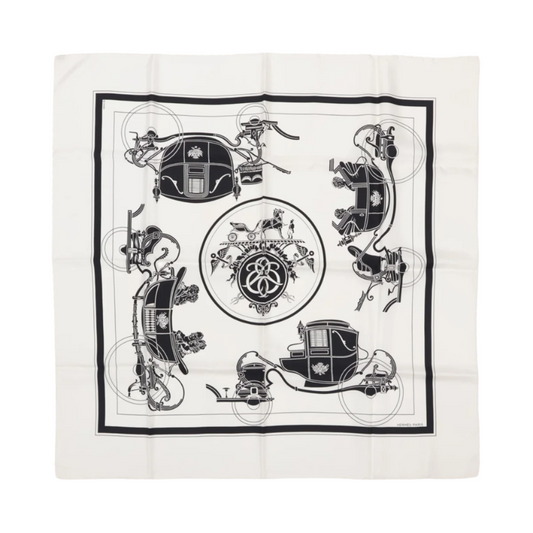 Hermès Carré 90 "Ex-Libris" 100% Silk Scarf in Forest Black x White