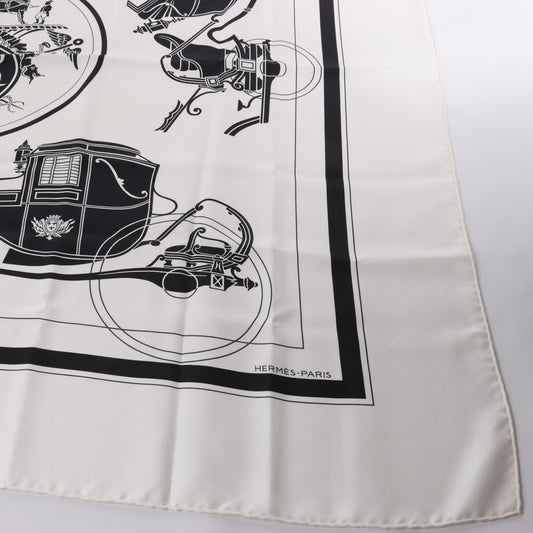 Hermès Carré 90 "Ex-Libris" 100% Silk Scarf in Forest Black x White