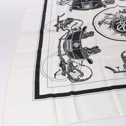 Hermès Carré 90 "Ex-Libris" 100% Silk Scarf in Forest Black x White