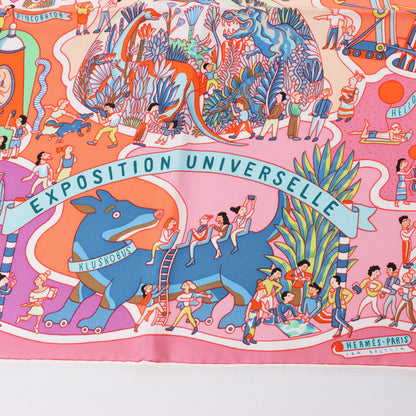 Hermès Carré 90 "Exposition Universelle" 100% Silk Scarf in Pink