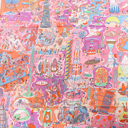 Hermès Carré 90 "Exposition Universelle" 100% Silk Scarf in Pink