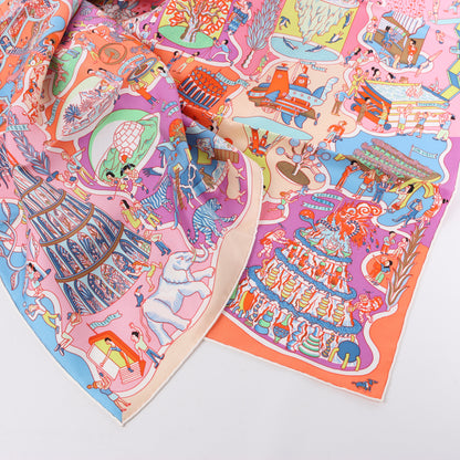 Hermès Carré 90 "Exposition Universelle" 100% Silk Scarf in Pink