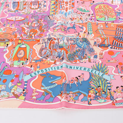 Hermès Carré 90 "Exposition Universelle" 100% Silk Scarf in Pink