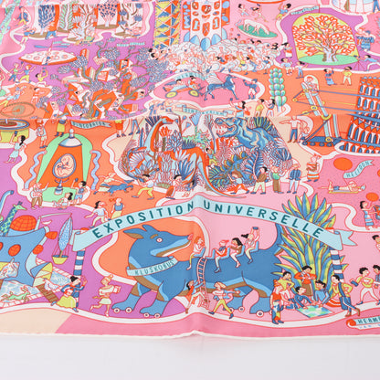 Hermès Carré 90 „Exposition Universelle“ Schal aus 100 % Seide in Rosa
