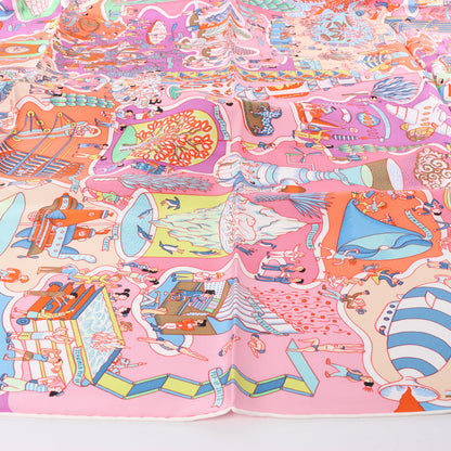 Hermès Carré 90 "Exposition Universelle" 100% Silk Scarf in Pink