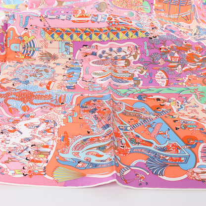 Hermès Carré 90 „Exposition Universelle“ Schal aus 100 % Seide in Rosa