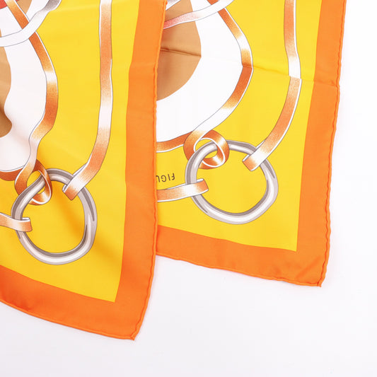 Hermès Carré 90 " FIGURE ARTISTIQUE" 100% Silk Scarf in Orange