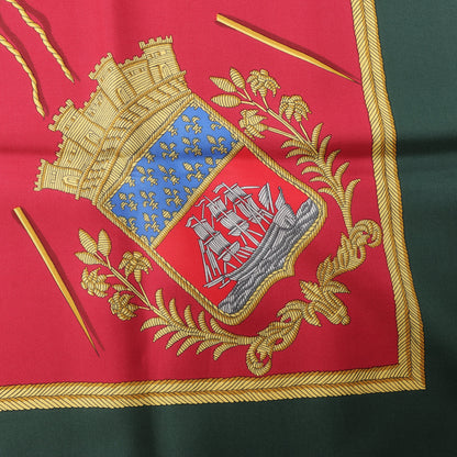 Carré Hermès Carré 90 « FLVCTVAT NEC MERGITVR » 100 % soie, vert x rouge